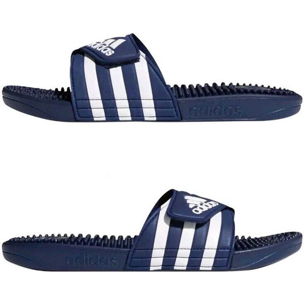 adidas Adult M7, W8 Unisex Adissage Sandal Slides Dark Blue/White/Dark Blue NIB - Picture 6 of 11
